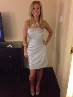 David's Bridal Strapless Light Silver Knee-Length Dress